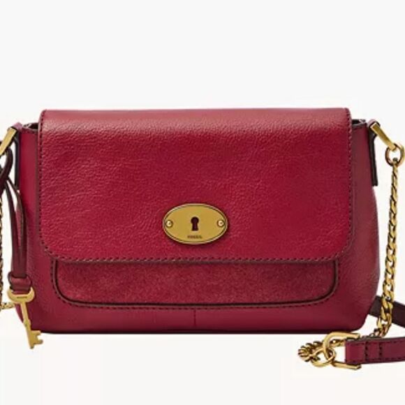 Fossil Red Leather Crossbody Bag with Gold Accents NWT - Picture 2 of 7